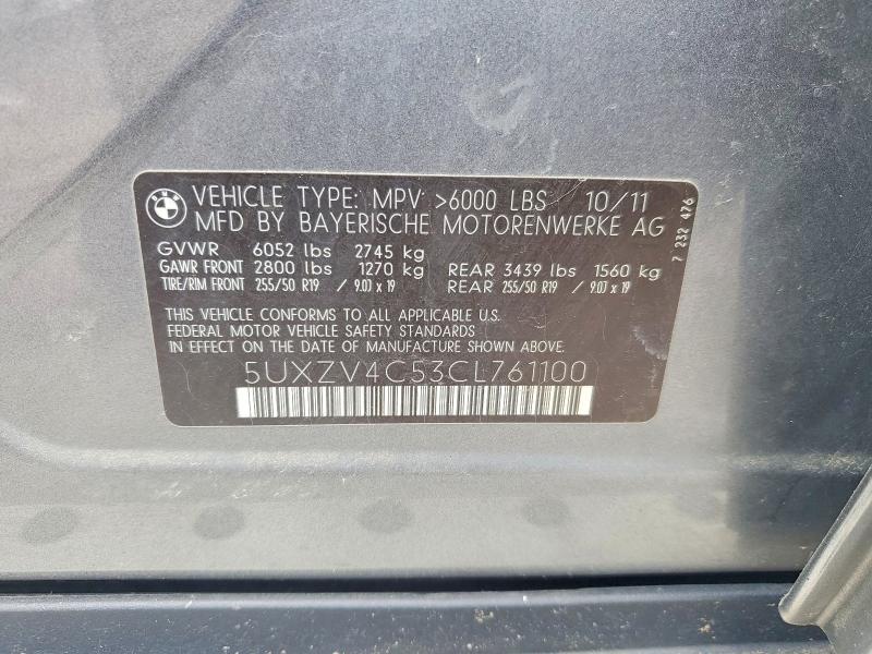 Aukcja sprzedaży 2012 Bmw X5, vin: 5UXZV4C53CL761100, numer aukcji: 78700495