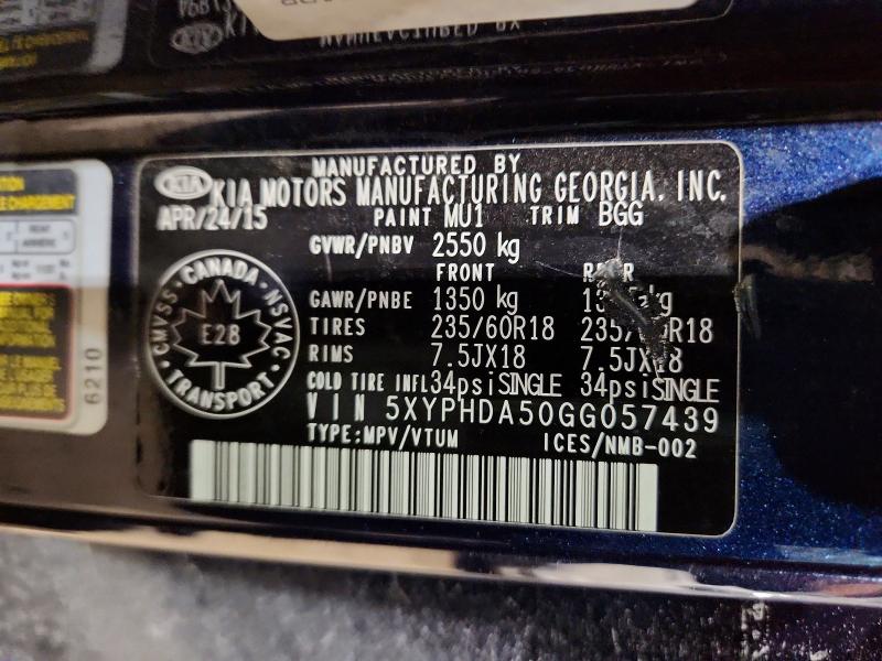 Aukcja sprzedaży 2016 Kia Sorento, vin: 5XYPHDA50GG057439, numer aukcji: 78695935