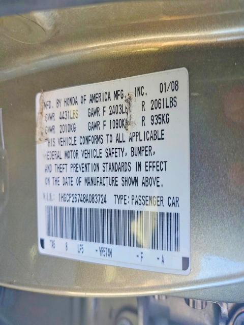 Продаж на аукціоні авто 2008 Honda Accord, vin: 1HGCP26748A083724, номер лоту: 77577335
