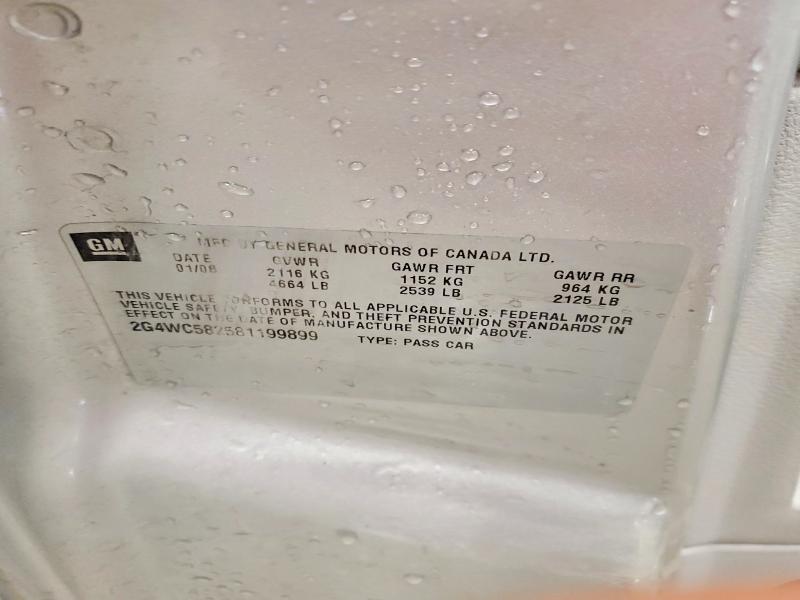 2008 Buick Lacrosse მანქანა იყიდება აუქციონზე, vin: 2G4WC582581199899, აუქციონის ნომერი: 78418185
