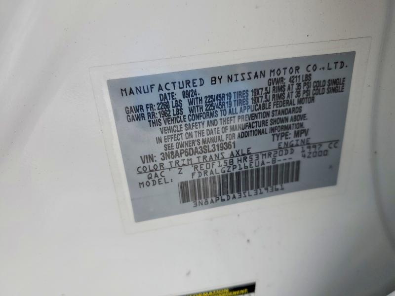 75586895 :رقم المزاد ، 3N8AP6DA3SL319361 vin ، 2025 Nissan Kicks مزاد بيع