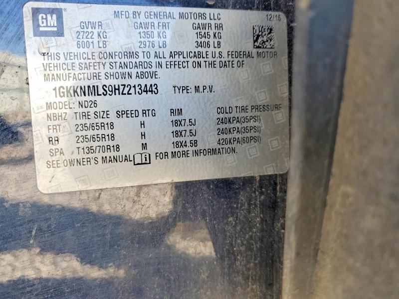 75744705 :رقم المزاد ، 1GKKNMLS9HZ213443 vin ، 2017 Gmc Acadia مزاد بيع