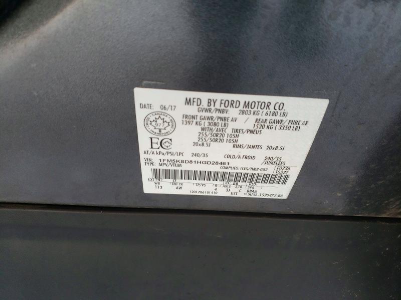 74791715 :رقم المزاد ، 1FM5K8D81HGD28461 vin ، 2017 Ford Explorer مزاد بيع