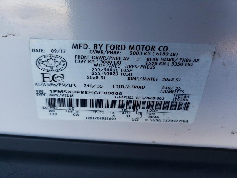 77357805 :رقم المزاد ، 1FM5K8F88HGE06666 vin ، 2017 Ford Explorer L مزاد بيع