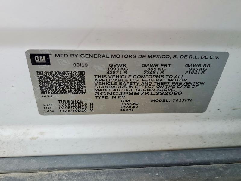 Aukcja sprzedaży 2019 Chevrolet Trax, vin: 3GNCJPSB7KL332080, numer aukcji: 76019495