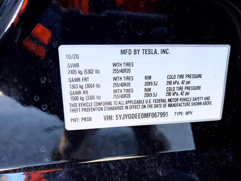 Aukcja sprzedaży 2021 Tesla Model Y, vin: 5YJYGDEE0MF067991, numer aukcji: 76229675
