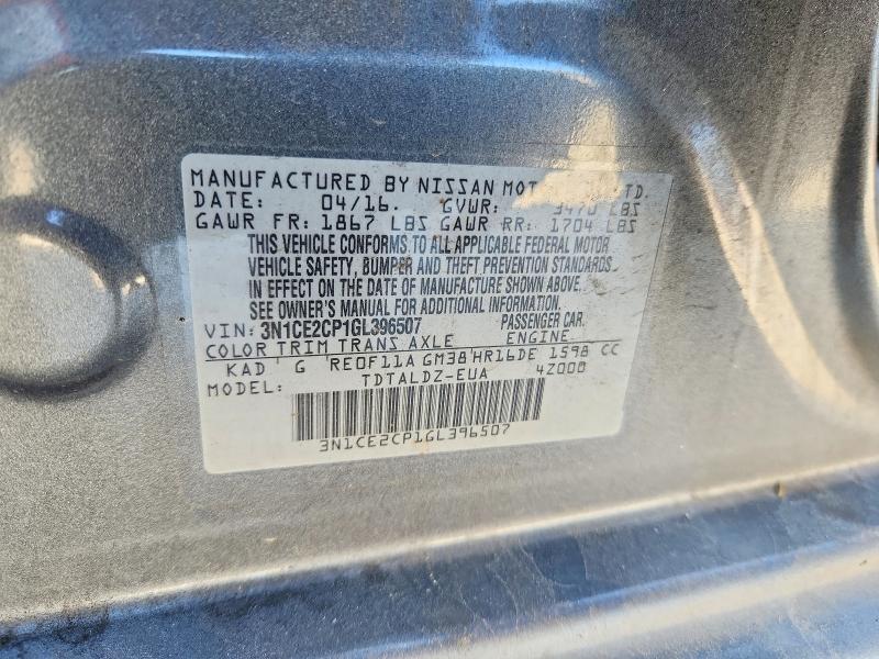 77516805 :رقم المزاد ، 3N1CE2CP1GL396507 vin ، 2016 Nissan Versa Note مزاد بيع