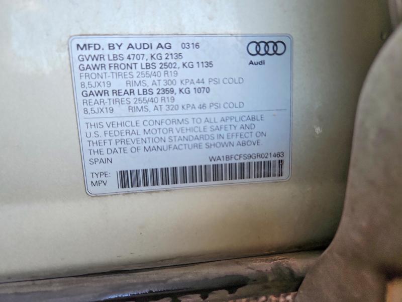 77297315 :رقم المزاد ، WA1BFCFS9GR021463 vin ، 2016 Audi Q3 مزاد بيع
