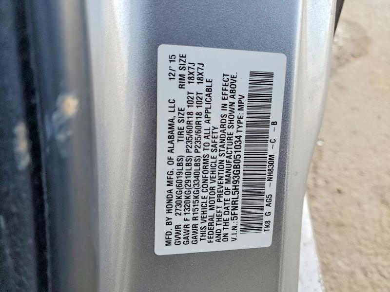 Aukcja sprzedaży 2016 Honda Odyssey, vin: 5FNRL5H93GB051034, numer aukcji: 75686695