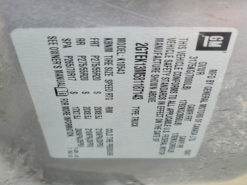 2008 Gmc Sierra მანქანა იყიდება აუქციონზე, vin: 2GTEK13M581187143, აუქციონის ნომერი: 78134155