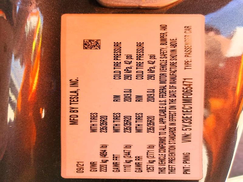 Продажа на аукционе авто 2021 Tesla Model 3, vin: 5YJ3E1EC1MF065471, номер лота: 79426605