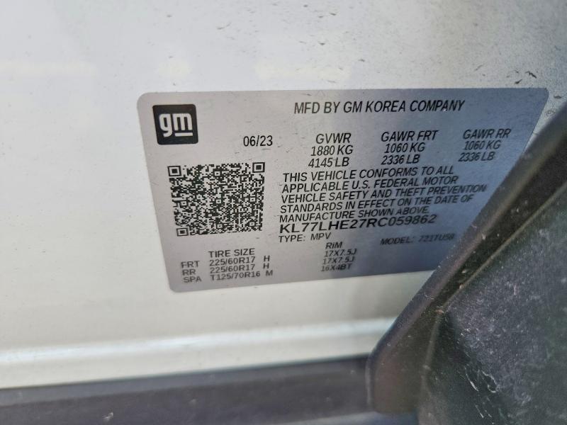 76758425 :رقم المزاد ، KL77LHE27RC059862 vin ، 2024 Chevrolet Trax مزاد بيع