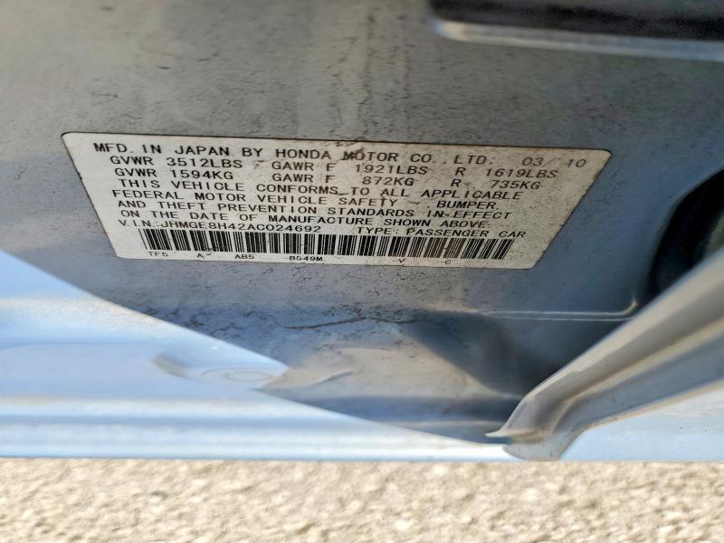 76327175 :رقم المزاد ، JHMGE8H42AC024692 vin ، 2010 Honda Fit مزاد بيع