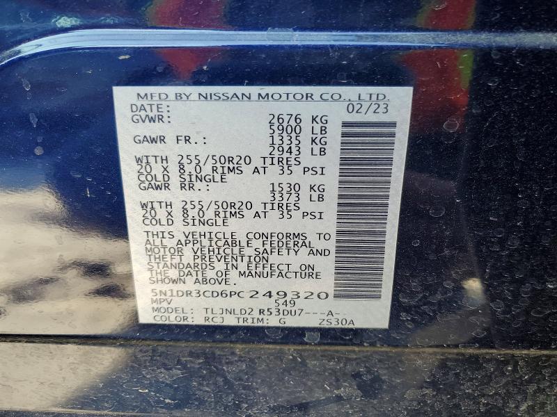 2023 Nissan Pathfinder მანქანა იყიდება აუქციონზე, vin: 5N1DR3CD6PC249320, აუქციონის ნომერი: 76904745