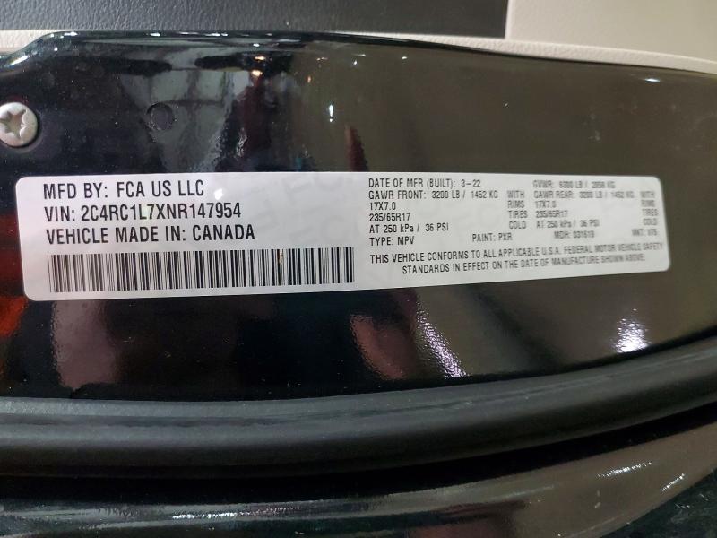 75670755 :رقم المزاد ، 2C4RC1L7XNR147954 vin ، 2022 Chrysler Pacifica مزاد بيع
