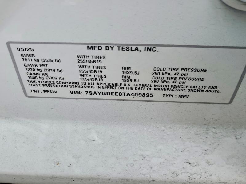 Aukcja sprzedaży 2026 Tesla Model Y, vin: 7SAYGDEE8TA409895, numer aukcji: 78957865