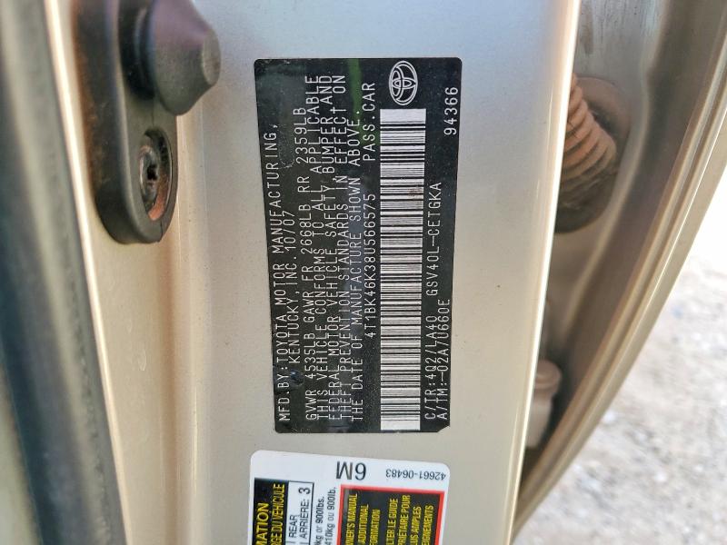 Aukcja sprzedaży 2008 Toyota Camry, vin: 4T1BK46K38U566575, numer aukcji: 78085805