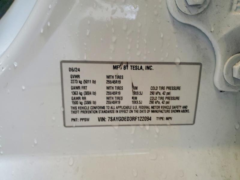 Aukcja sprzedaży 2024 Tesla Model Y, vin: 7SAYGDED3RF122094, numer aukcji: 78324655