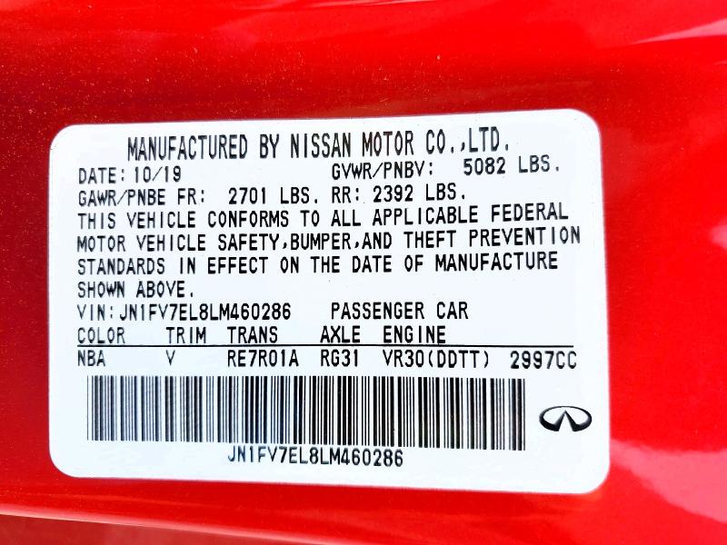 Продаж на аукціоні авто 2020 Infiniti Q60, vin: JN1FV7EL8LM460286, номер лоту: 78377045