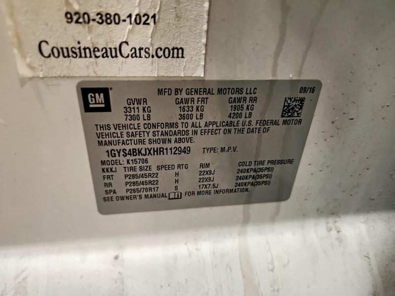 2017 Cadillac Escalade მანქანა იყიდება აუქციონზე, vin: 1GYS4BKJXHR112949, აუქციონის ნომერი: 75513255