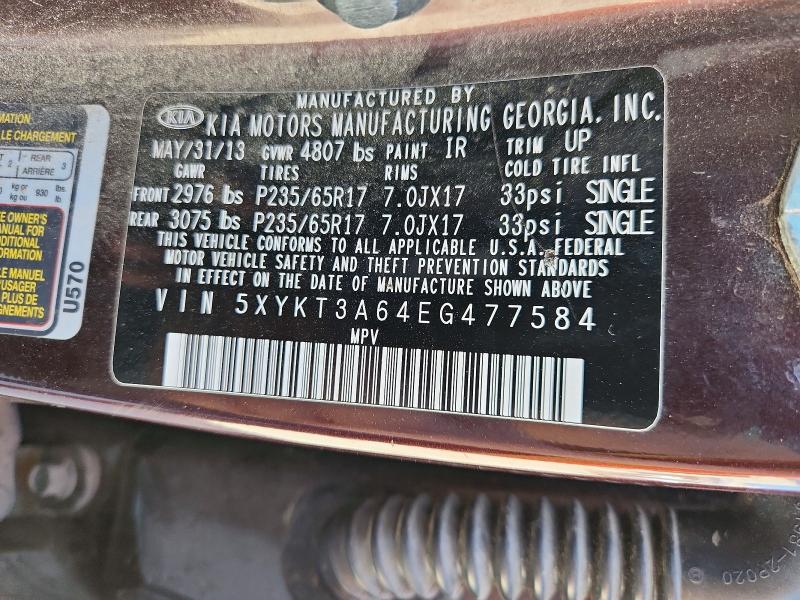 Продаж на аукціоні авто 2014 Kia Sorento, vin: 5XYKT3A64EG477584, номер лоту: 79223395