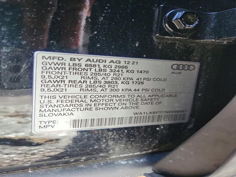 2022 Audi Q7 მანქანა იყიდება აუქციონზე, vin: WA1LXBF7XND008691, აუქციონის ნომერი: 76709675
