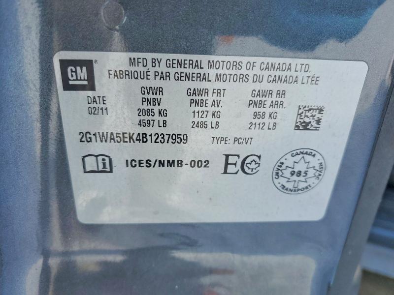 Продаж на аукціоні авто 2011 Chevrolet Impala, vin: 2G1WA5EK4B1237959, номер лоту: 78856965