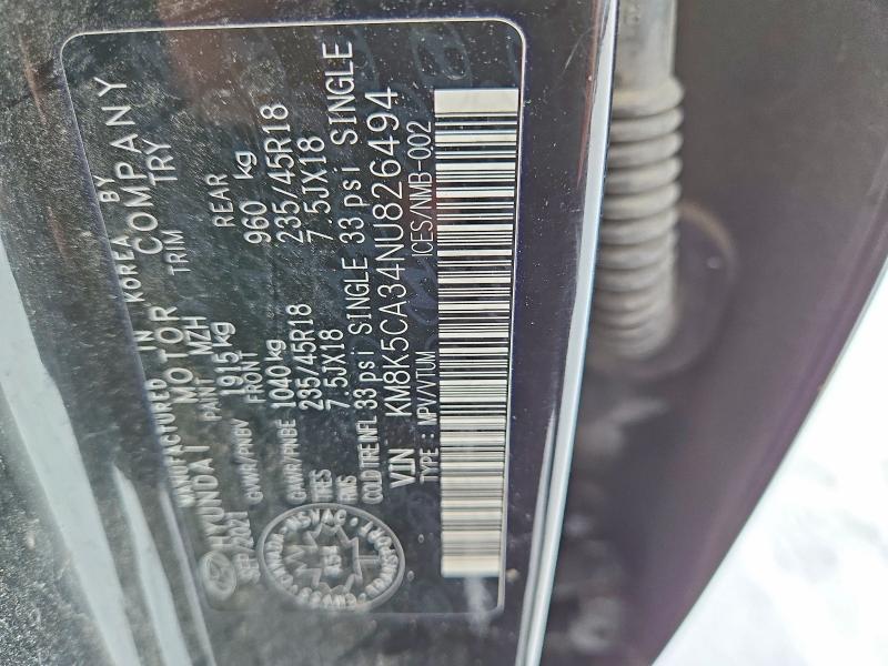 Aukcja sprzedaży 2022 Hyundai Kona, vin: KM8K5CA34NU826494, numer aukcji: 76020855