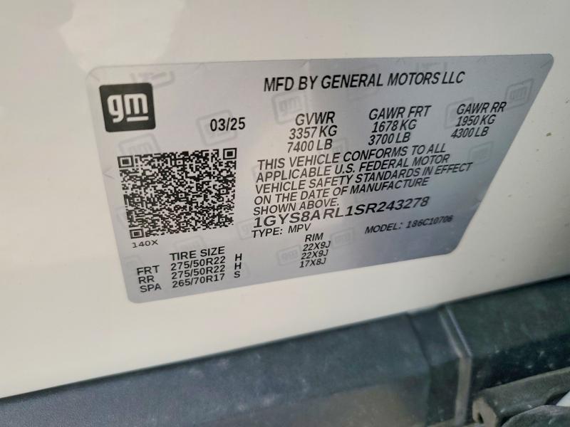 75740835 :رقم المزاد ، 1GYS8ARL1SR243278 vin ، 2025 Cadillac Escalade مزاد بيع