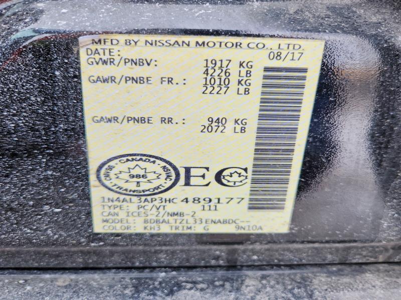 2017 Nissan Altima მანქანა იყიდება აუქციონზე, vin: 1N4AL3AP3HC489177, აუქციონის ნომერი: 77534415
