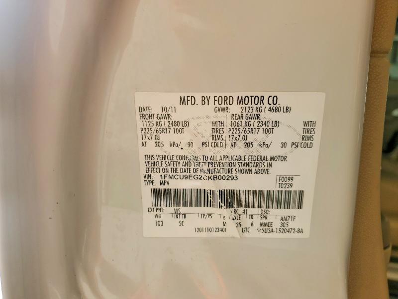 76752935 :رقم المزاد ، 1FMCU9EG2CKB00293 vin ، 2012 Ford Escape مزاد بيع