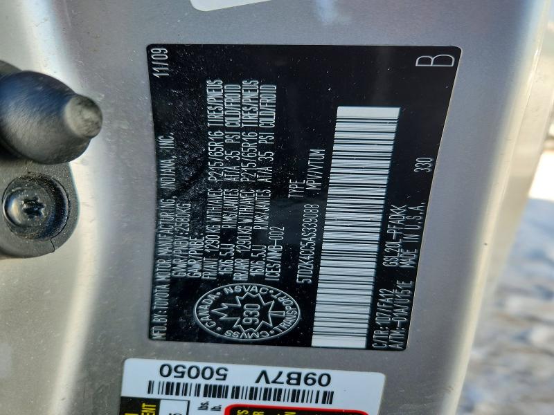 Aukcja sprzedaży 2010 Toyota Sienna, vin: 5TDZK4CC5AS339088, numer aukcji: 74942315
