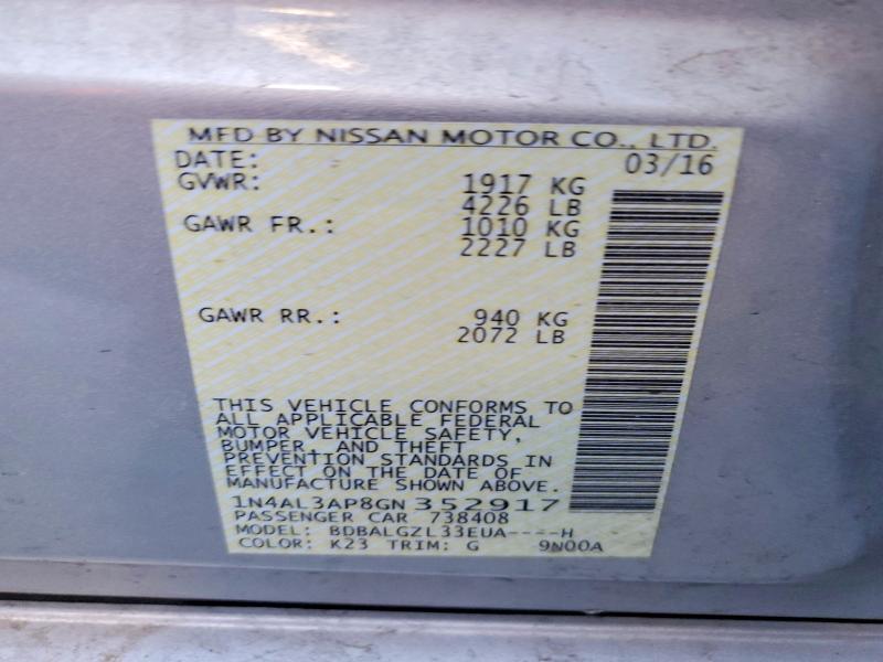 Продажа на аукционе авто 2016 Nissan Altima, vin: 1N4AL3AP8GN352917, номер лота: 77232775