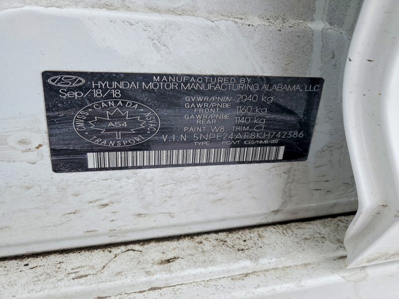 75550055 :رقم المزاد ، 5NPE24AF8KH742386 vin ، 2019 Hyundai Sonata مزاد بيع