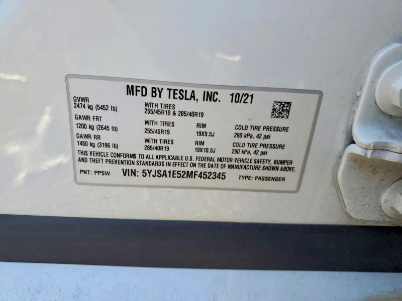 Aukcja sprzedaży 2021 Tesla Model S, vin: 5YJSA1E52MF452345, numer aukcji: 77220365