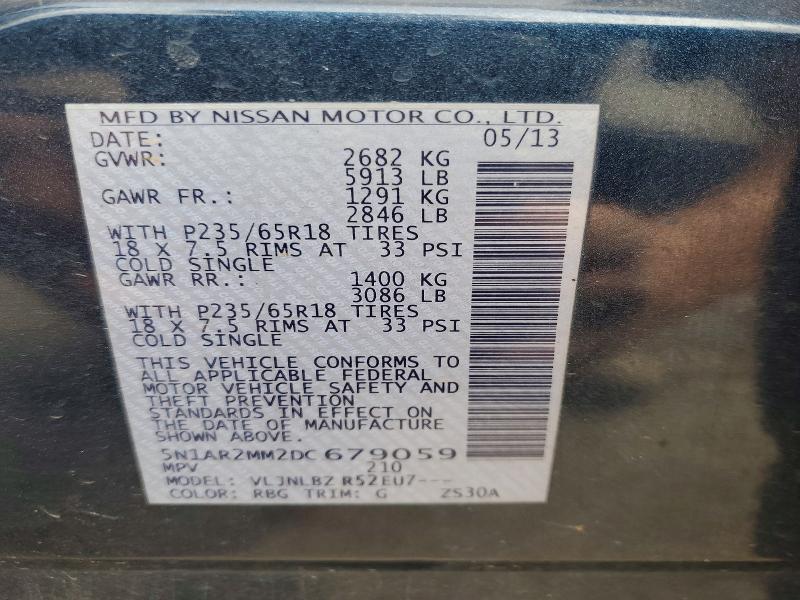 78057855 :رقم المزاد ، 5N1AR2MM2DC679059 vin ، 2013 Nissan Pathfinder مزاد بيع