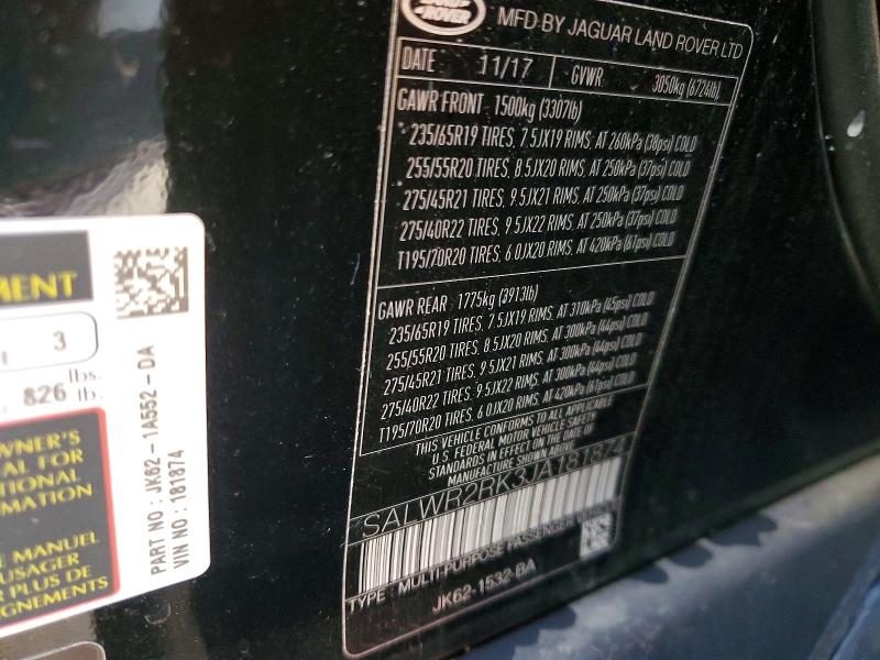 Продаж на аукціоні авто 2018 Land Rover Range Rover Sport, vin: SALWR2RK3JA181874, номер лоту: 77918625