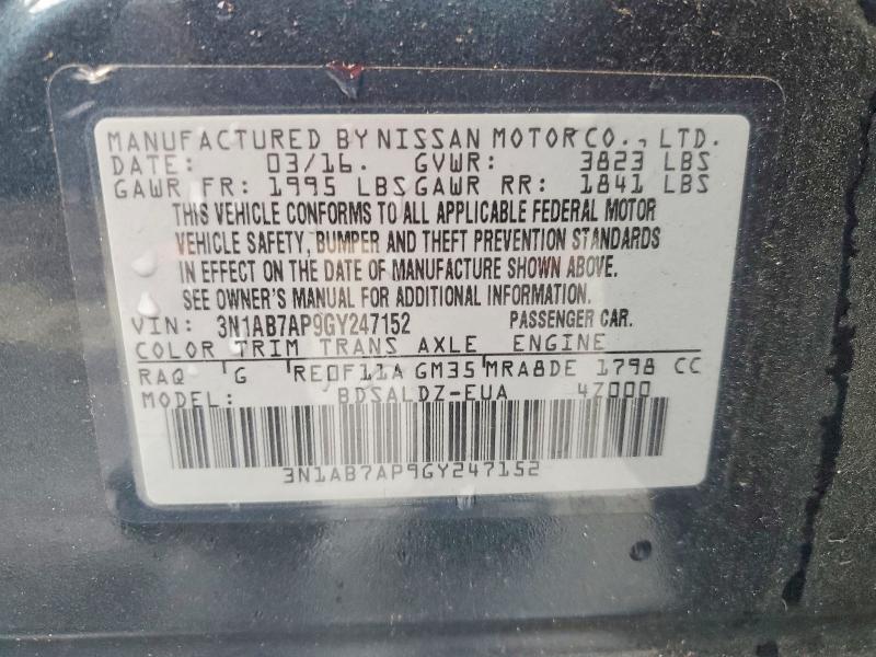 Aukcja sprzedaży 2016 Nissan Sentra, vin: 3N1AB7AP9GY247152, numer aukcji: 76144365