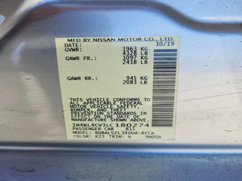 2020 Nissan Altima მანქანა იყიდება აუქციონზე, vin: 1N4BL4CV3LC180274, აუქციონის ნომერი: 74273265