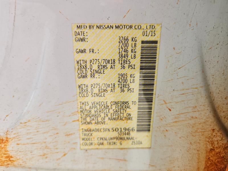 76447515 :رقم المزاد ، 1N6BA0EC3FN501966 vin ، 2015 Nissan Titan مزاد بيع