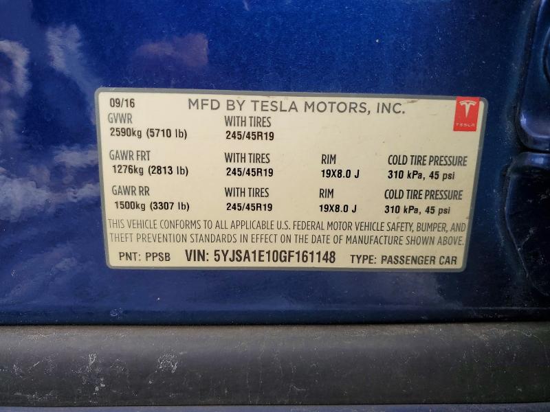 78264375 :رقم المزاد ، 5YJSA1E10GF161148 vin ، 2016 Tesla Model S مزاد بيع