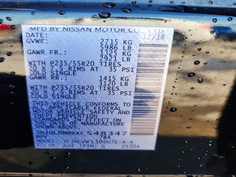 76196465 :رقم المزاد ، 5N1DL0MMXKC548347 vin ، 2019 Infiniti Qx60 مزاد بيع