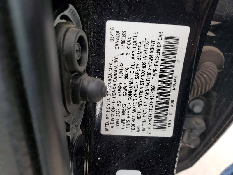 Продаж на аукціоні авто 2016 Honda Civic, vin: 2HGFC2F5XGH553066, номер лоту: 76271785