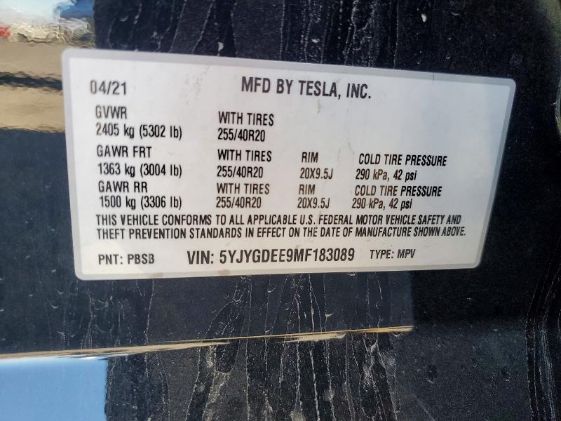 Aukcja sprzedaży 2021 Tesla Model Y, vin: 5YJYGDEE9MF183089, numer aukcji: 73548425