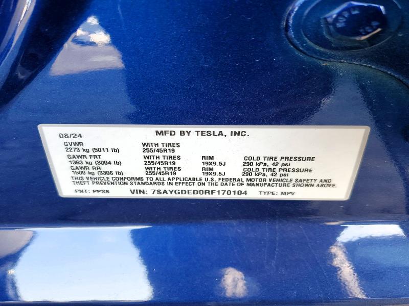 Продажа на аукционе авто 2024 Tesla Model Y, vin: 7SAYGDED0RF170104, номер лота: 76199175