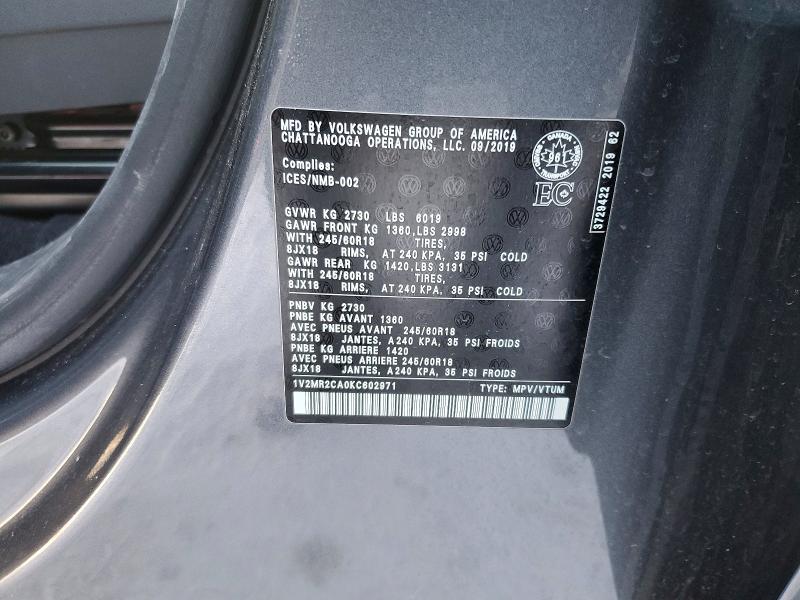 2019 Volkswagen Atlas მანქანა იყიდება აუქციონზე, vin: 1V2MR2CA0KC602971, აუქციონის ნომერი: 76945165