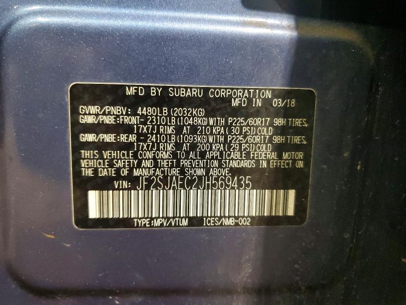Aukcja sprzedaży 2018 Subaru Forester, vin: JF2SJAEC2JH569435, numer aukcji: 76998335