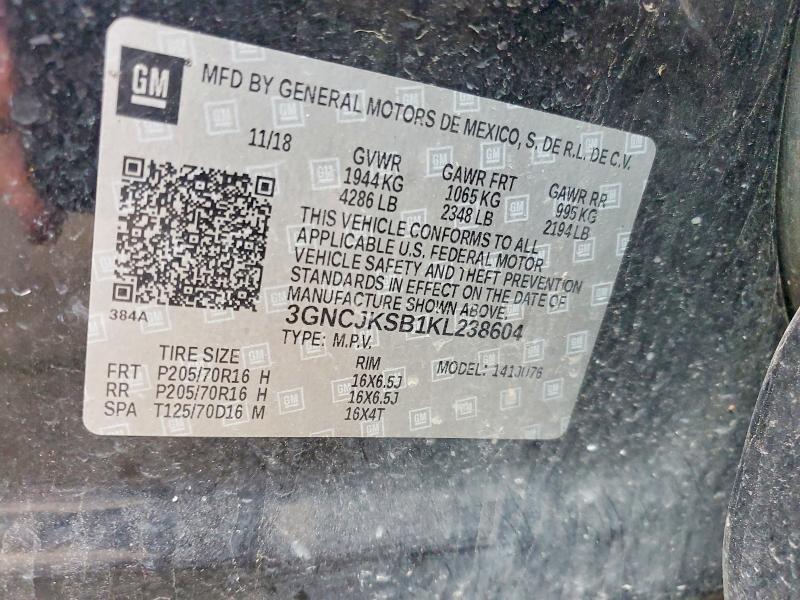 77178755 :رقم المزاد ، 3GNCJKSB1KL238604 vin ، 2019 Chevrolet Trax مزاد بيع