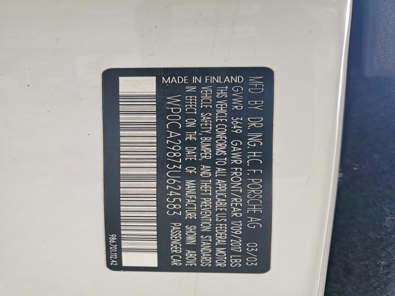 Продаж на аукціоні авто 2003 Porsche Boxster, vin: WP0CA29873U624583, номер лоту: 77344045