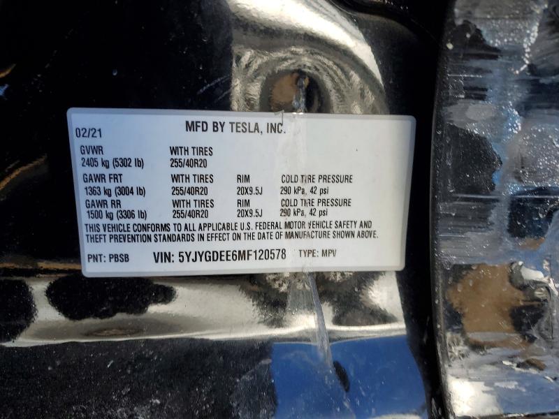 78284505 :رقم المزاد ، 5YJYGDEE6MF120578 vin ، 2021 Tesla Model Y مزاد بيع